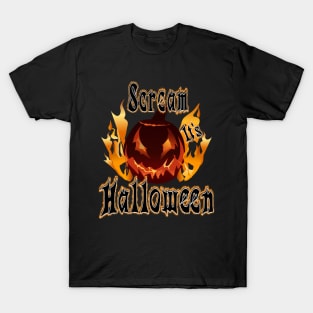 Scream It's Halloween Flaming Pumpkin T-Shirt